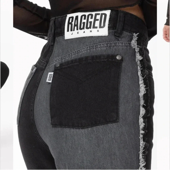 The Ragged Priest Black Denim Raw Hem Straight Leg Jeans Size 26 - Picture 3 of 13